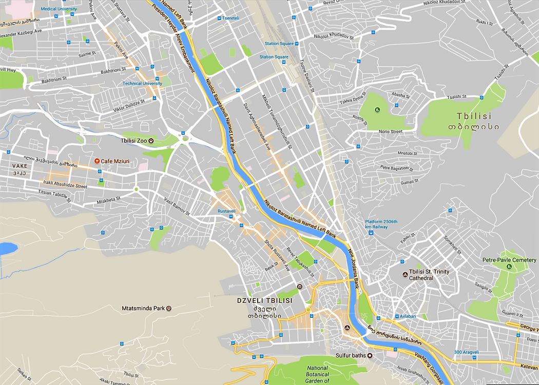 Map of central Tbilisi.