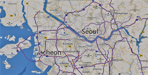 A map of Seoul and its Port Incheon.