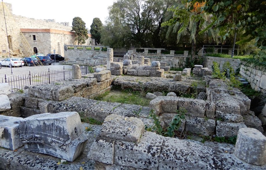 The ruins of “Aphrodite’s Temple”.  This temple is believed to have been dedicated to the cult of Demure Aphrodite, whose statue may now be seen at the Archaeological Museum of Rhodos.
