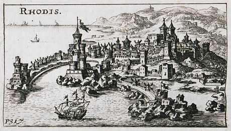 View of the medieval city of Rhodes.   (SANDRART, Jacob von. Nuremberg, Sandrart, 1687).
