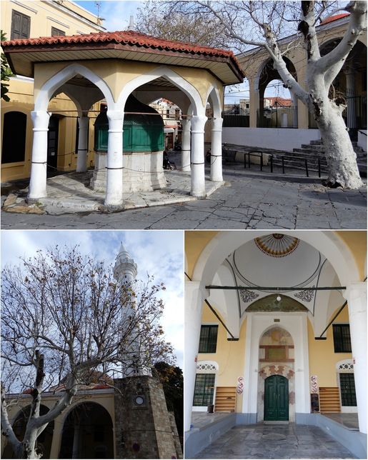 The fountain (bottom left) and the entrance (bottom) of “Ibrahim Pasha Cami”.