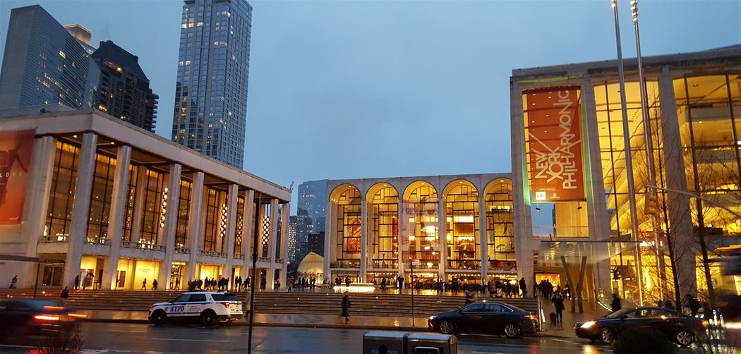 The lustrous Lincoln Center at night.