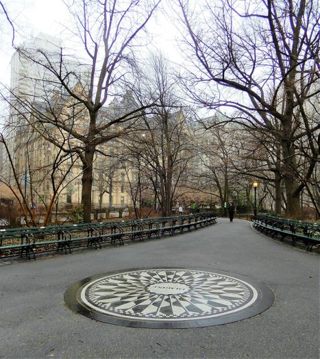 Strawberry Fields in Central Park.  Dakota can be seen in the background.
