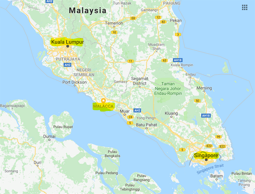 Malacca on the map.