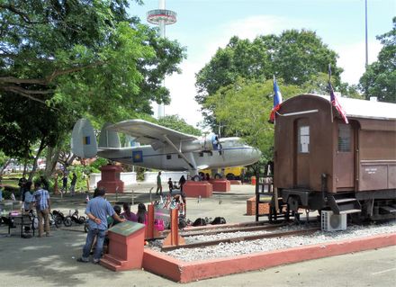 An open air museum of train and airplanes.