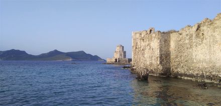 The castle of Methoni and Sapientza island seen from the town beach.