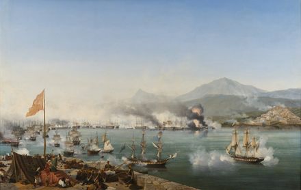 The Naval Battle of Navarino (1827). Oil painting by Garneray.