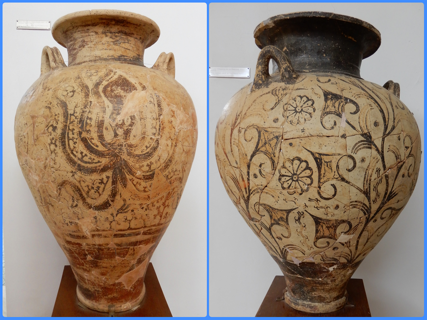 Amphoras at the Chora archeological museum.