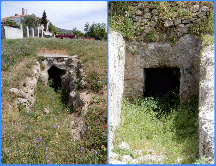 Mycenean tombs in a field outside Chora.
