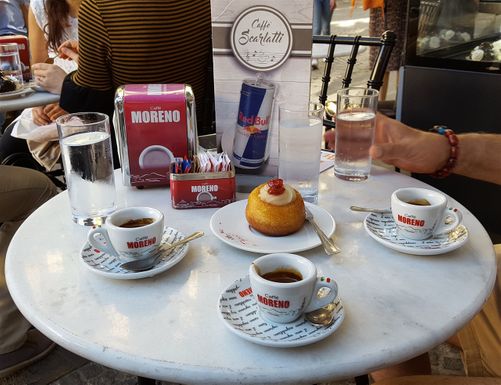 Baba and coffee at Cafe Scarlatti.