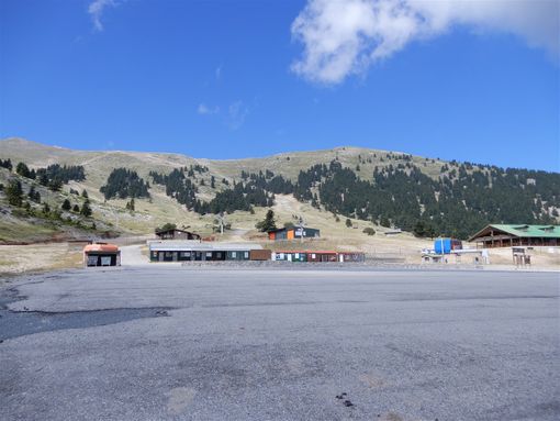 The parking lot of the Ski Resort.