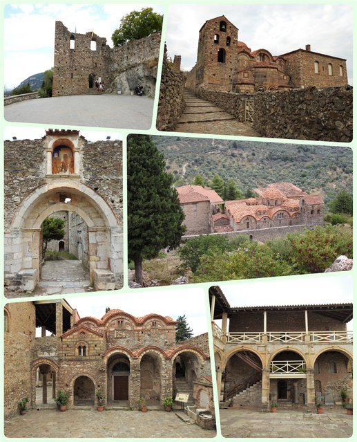 The museum Complex.  The main entrance to the fortified city (top left).  The complex of the Metropolis and the Museum (top & middle right).  The entrance to the complex (middle left). Aghios Demetrios church (bottom left) and the museum building (bottom right).