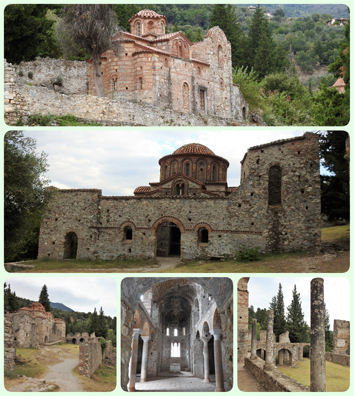 The church of Evangelistria (top). The church of Aghioi Theodoroi (middle). The church of Panagia Hodegetria (bottom 3 pics).