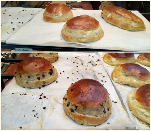 Plain pain brioche (top) and with chocolate (bottom).