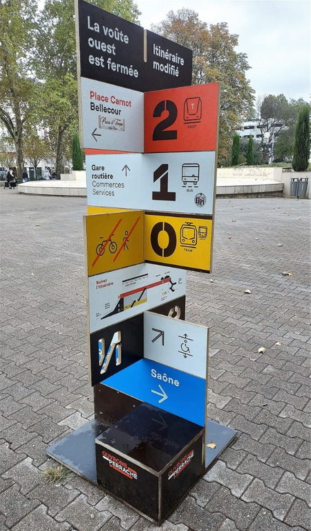 Signboard giving directions in Place Carnot.