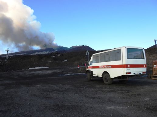 At the Montagnola Refuge, at 2500meteres. Special off-road busses (like the one in the picture) may take you further up the mountain.