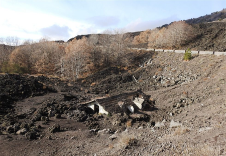 A cottage burried by the 1983 lava flows.