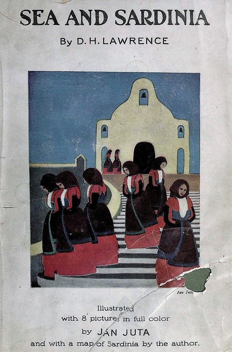 Sea and Sardinia (1921) by D.H.Lawrence.  First edition cover. Published by Thomas Seltzer, NY, 1921.