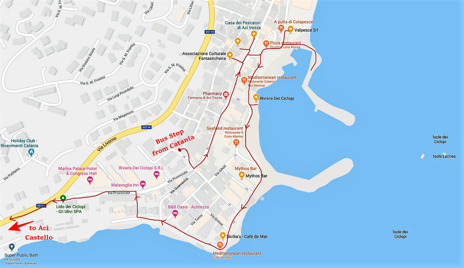 The proposed walk in Azi Trezza (red line).