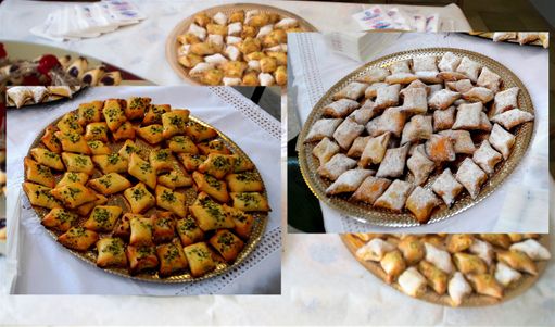 Crocetta di Caltanissetta.The Crocetta is produced in two variants: the lemon flavored, covered in powdered sugar (right), and the orange flavored with pistachio grind on top (left).