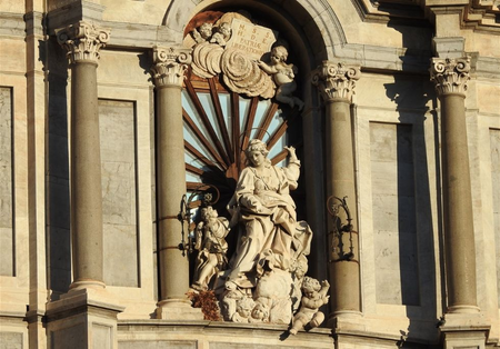 The Saint Agatha's niche of the baroque façade of the Cathedral of Sant'Agata.