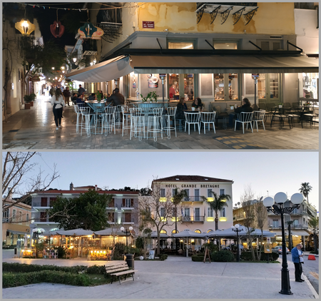 Allotino coffee & bar (top) and Philellinon Square (bottom).