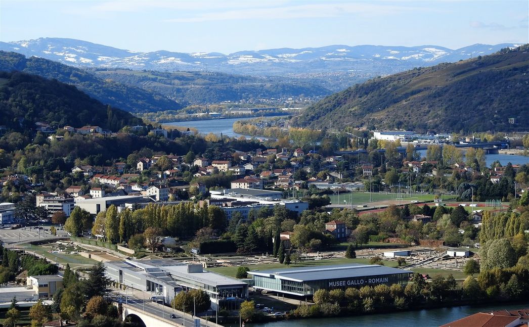 The Rhone valley from above. The Museum and the archeologica site seen in the foreground.