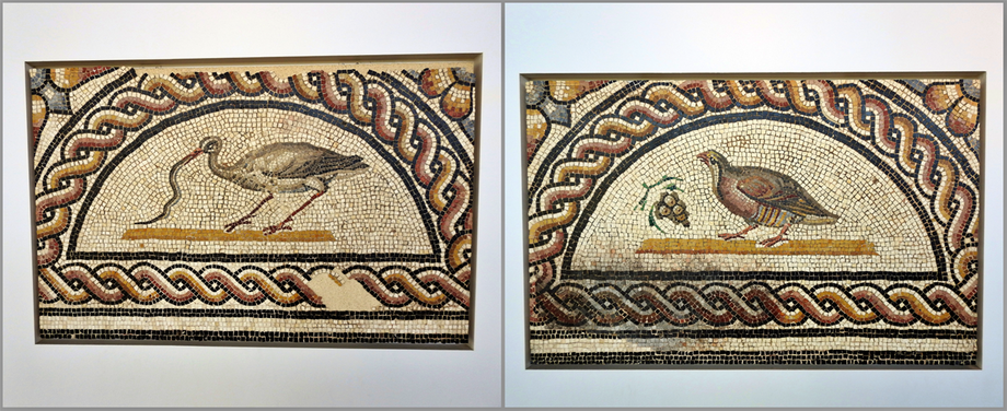 Details of the mosaic of craters and birds (last quarter of the 2nd century AD).