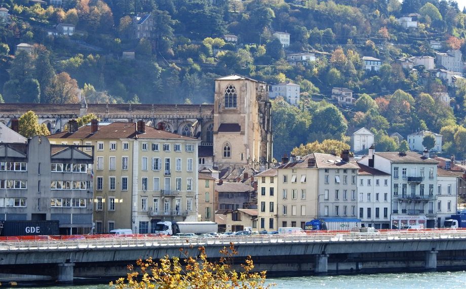 Vienne Cathedral seen from the right bank of Rhone river.
