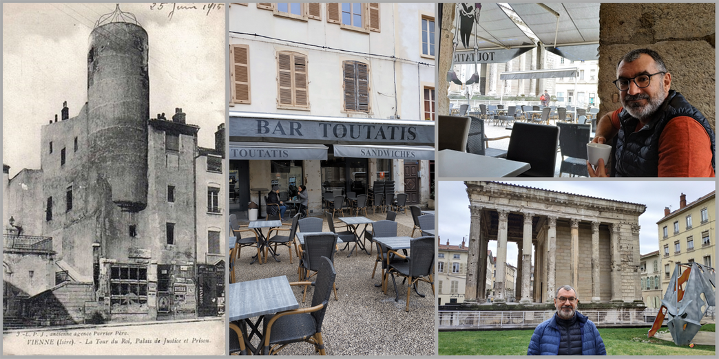 Place Charles de Gaulle. Tour du Roi in 1915 (left), Cafe-Bar 