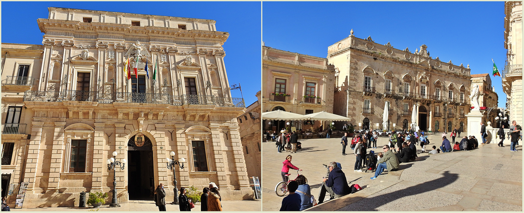 The city Hall on the Piazza Duomo (left). A palazzo oposite the city Hall (right).