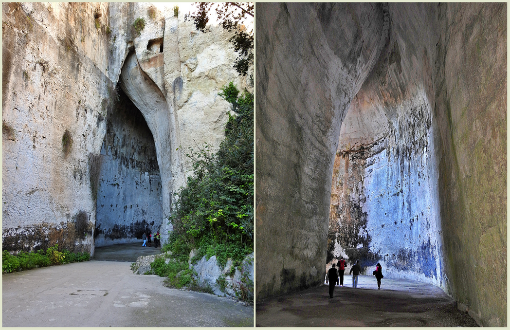 Orecchio di Dioniso (the outside on the left and the inside on the right).