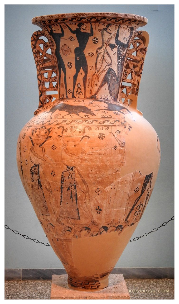 Funerary Proto-Attic Amphora with a depiction of the blinding of Polyphemus by Odysseus and his companions (670-660 BC).