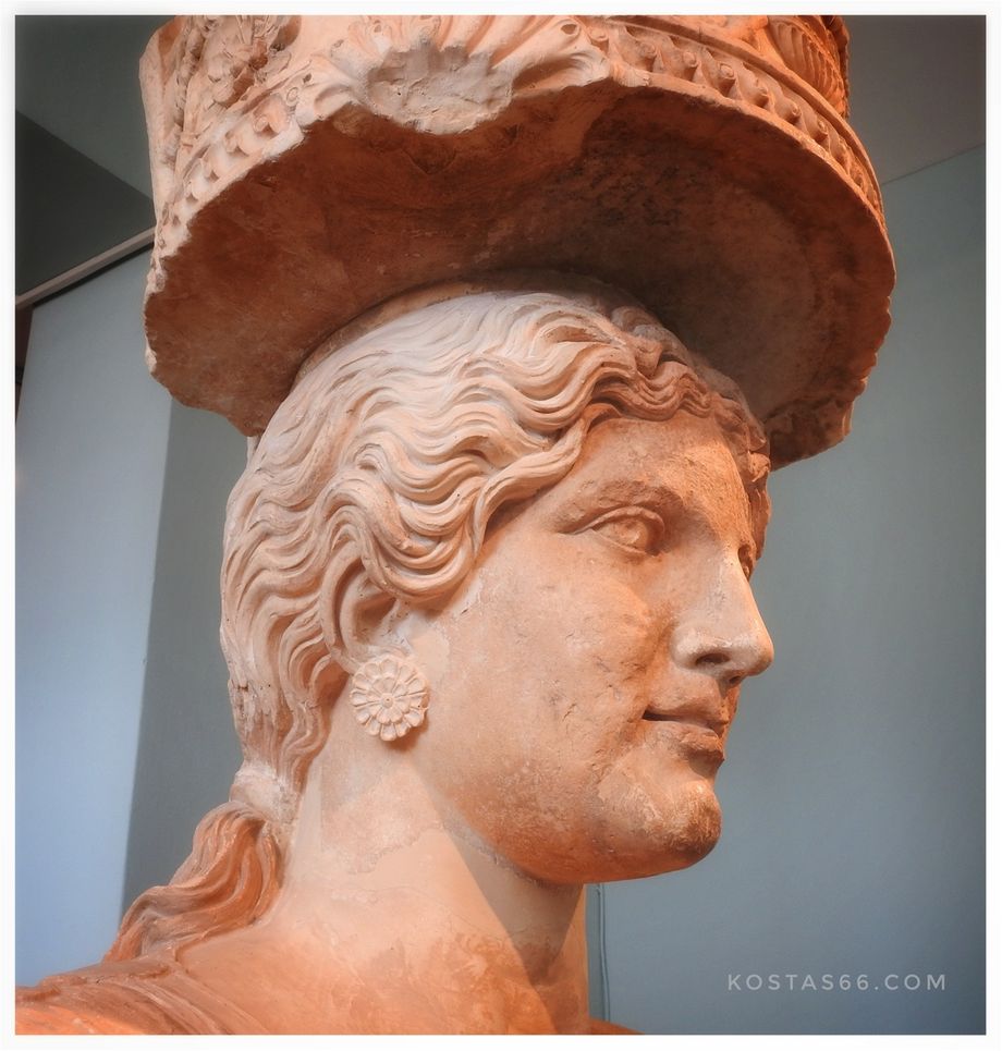 The head of the caryatids located at the museum of Eleusis.