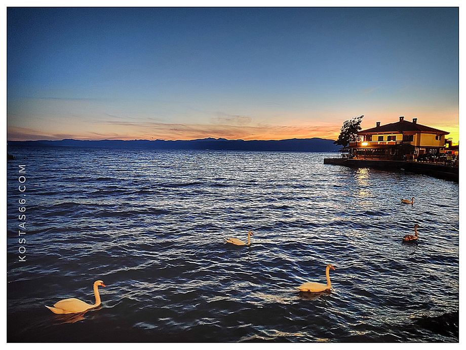 Lake Ohrid at sunset.