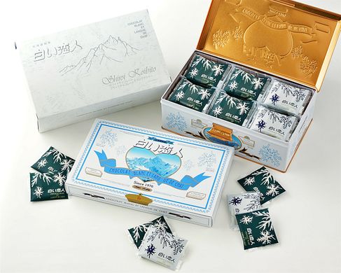 This aqua-colored packaging of Shiroi Koibito is a trademark known by every Japanese person.