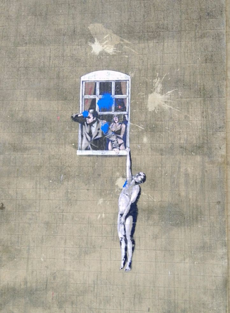 Naked Man image by Banksy, on the wall of a sexual health clinic in Park Street, Bristol. Following popular support, the City Council has decided it will be allowed to remain.