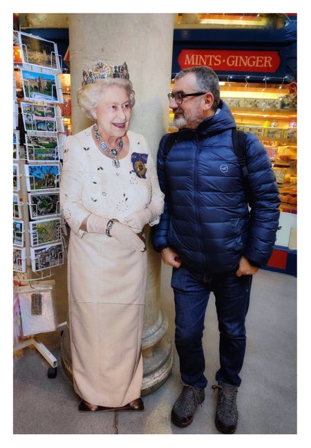 Her majesty the queen doing her shopping at Guildhall Market, the thriving, historic covered market of Bath, accompanied by a handsome middle-aged man from Greece.