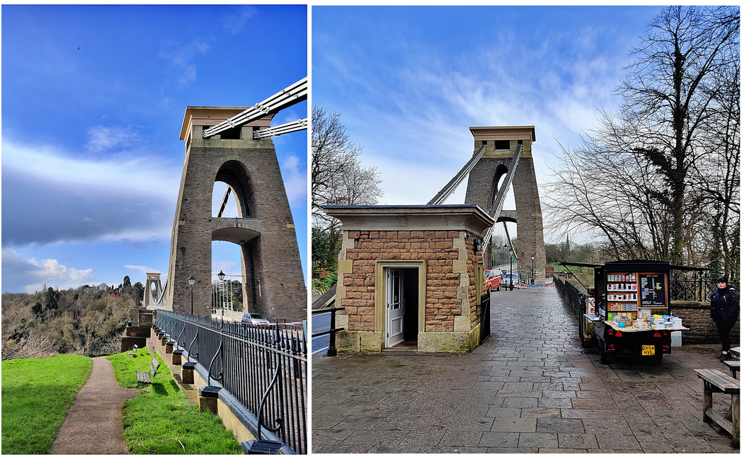 The two sides of Clifton Suspension Bridge.