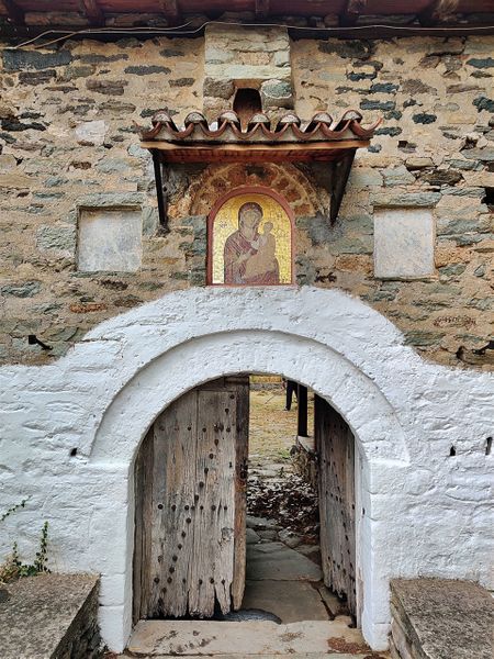 The entrance to the walled Monastery of Panagia.