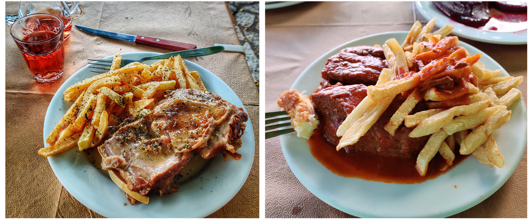 Roast lamb (left) and veal in tomato souse (right).