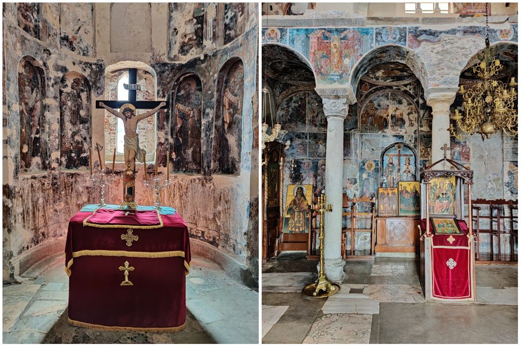 Inside the katholikon of the Monastery of Panagia Pantanassa.