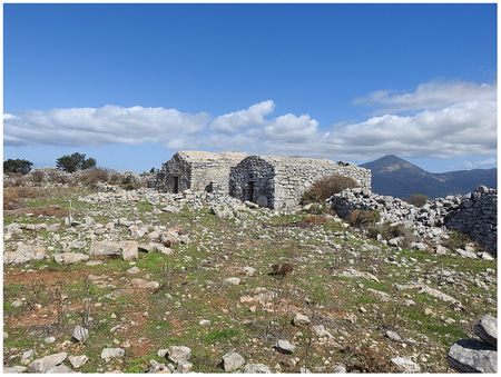 The complex of the two Byzantine churches (Agios Georgios and Agioi Theodoroi). Agios Georgios is the church in the front, and Agioi Theodoroi the church at the back.