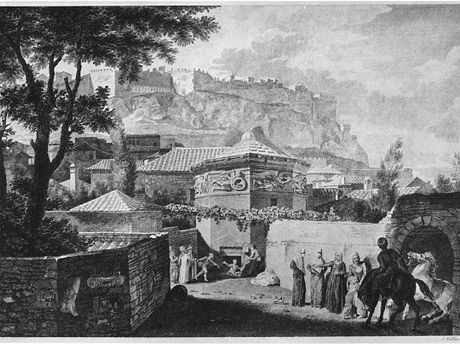 General view of the Tower of the Winds, from Stuart & Revett's 'The Antiquities of Athens' (1762).