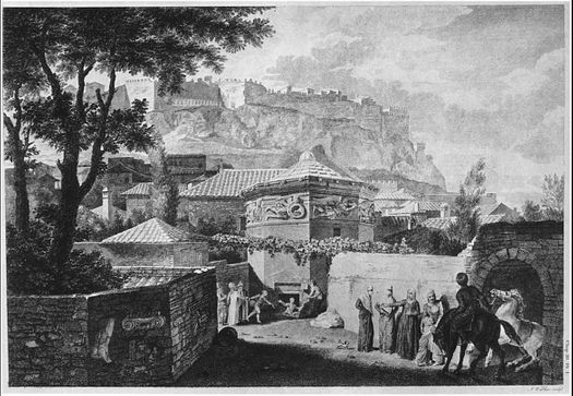 General view of the Tower of the Winds, from Stuart & Revett's 'The Antiquities of Athens' (1762).
