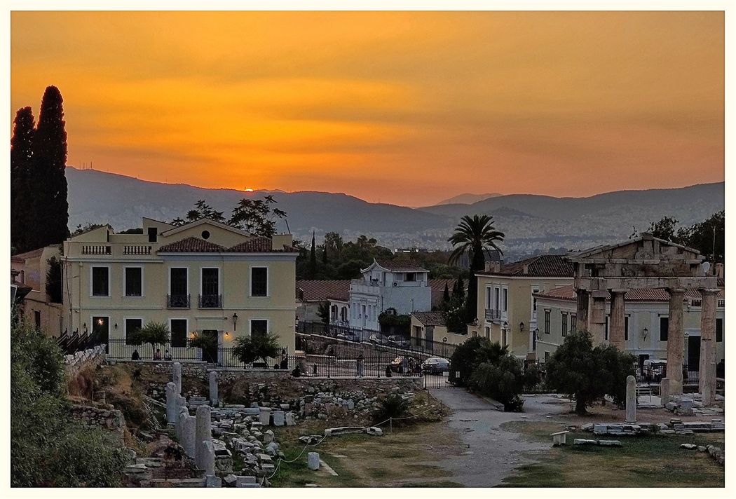 The Roman Agora in the colors of sunset.